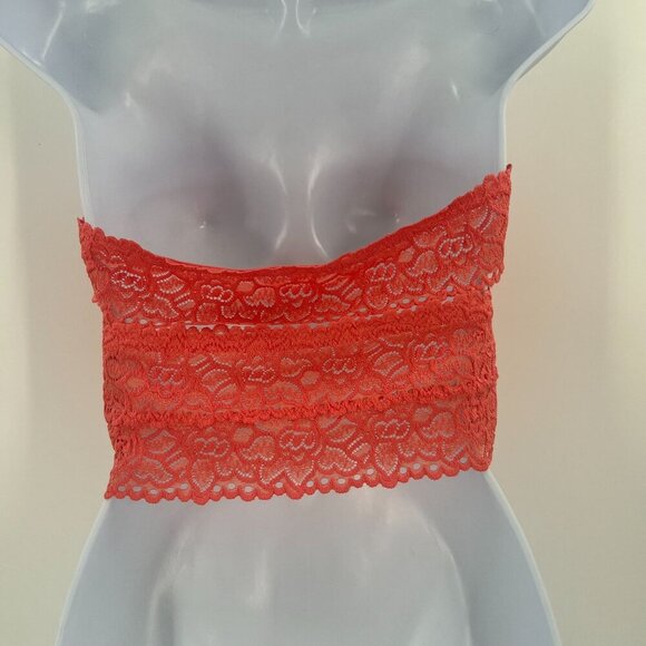 Aerie L Coral Lace Strapless Bandeau Bralette - Picture 2 of 9
